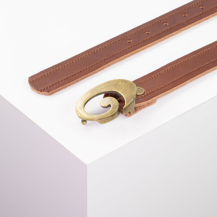 Ledergürtel 3cm mit Schnalle Schnecke messing cognac Reißverschluss