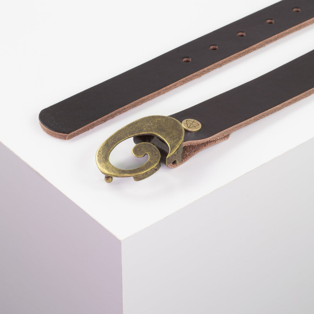 Ledergürtel 3cm mit Schnalle Schnecke messing dunkelbraun ohne Muster