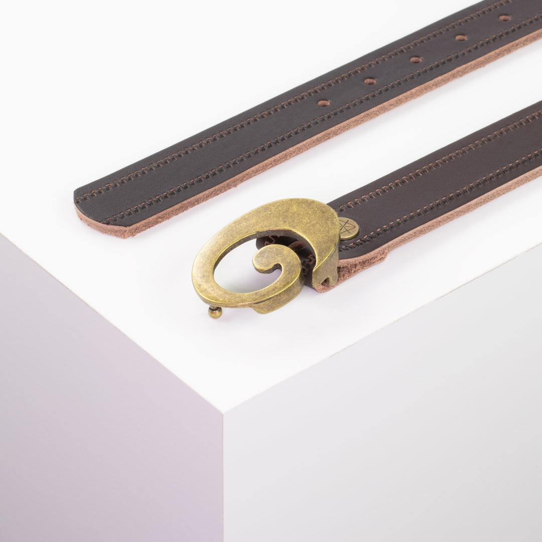 Ledergürtel 3cm mit Schnalle Schnecke messing dunkelbraun Reißverschluss