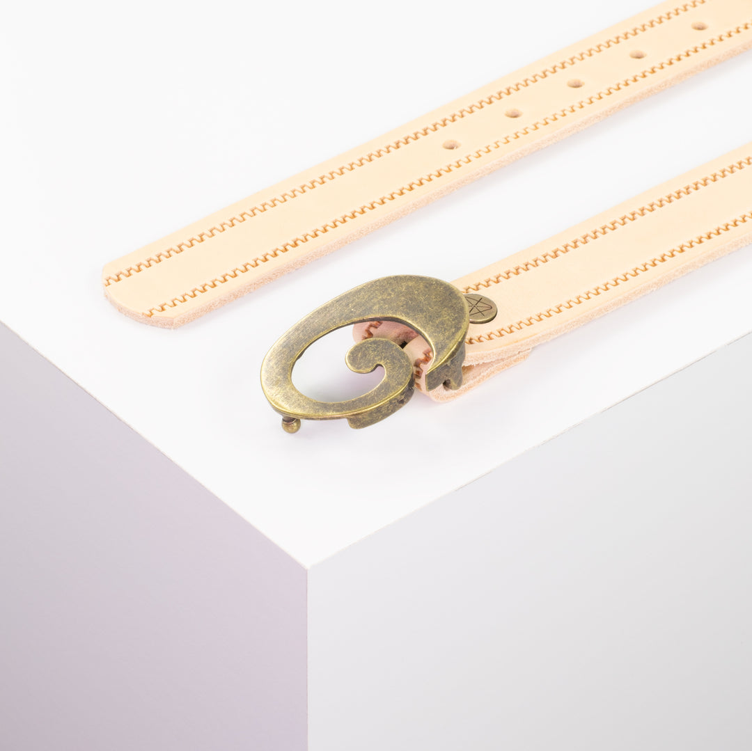 Ledergürtel 3cm mit Schnalle Schnecke messing natur Reißverschluss