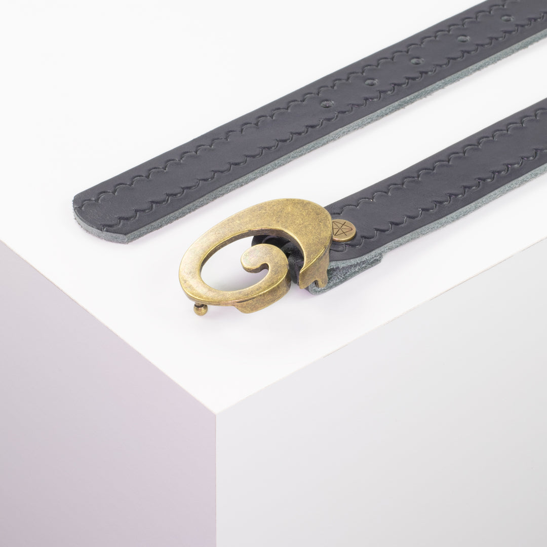 Ledergürtel 3cm mit Schnalle Schnecke messing navi kleine Welle