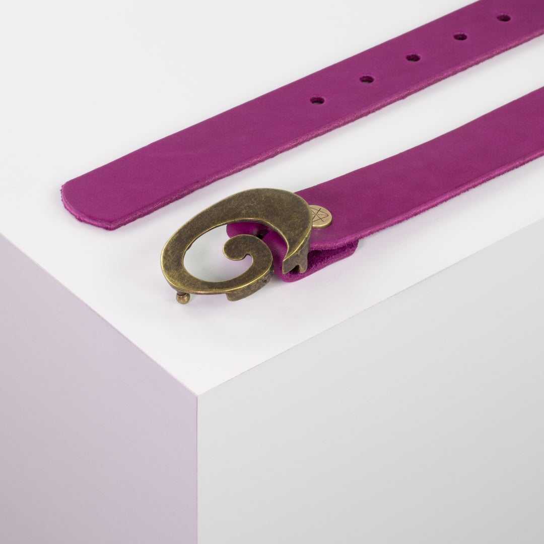 Ledergürtel 3cm mit Schnalle Schnecke messing pink ohne Muster