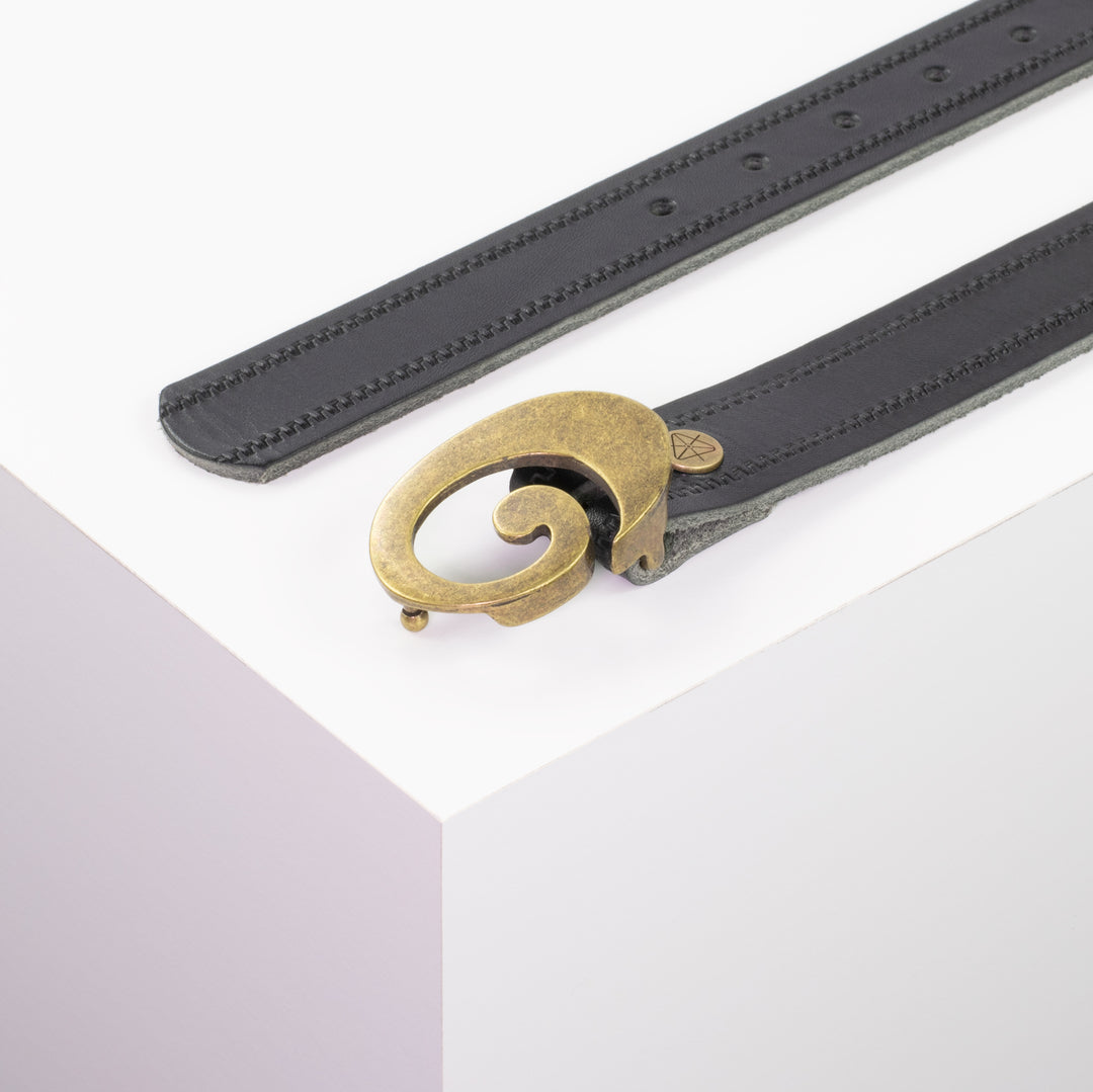 Ledergürtel 3cm mit Schnalle Schnecke messing schwarz Reißverschluss