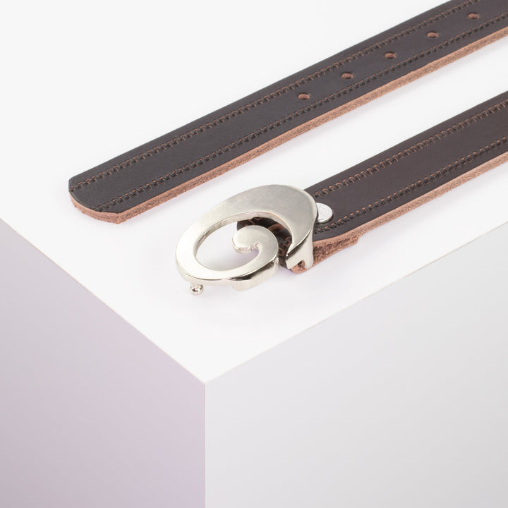 Ledergürtel 3cm mit Schnalle Schnecke silber glänzend dunkelbraun Reißverschluss