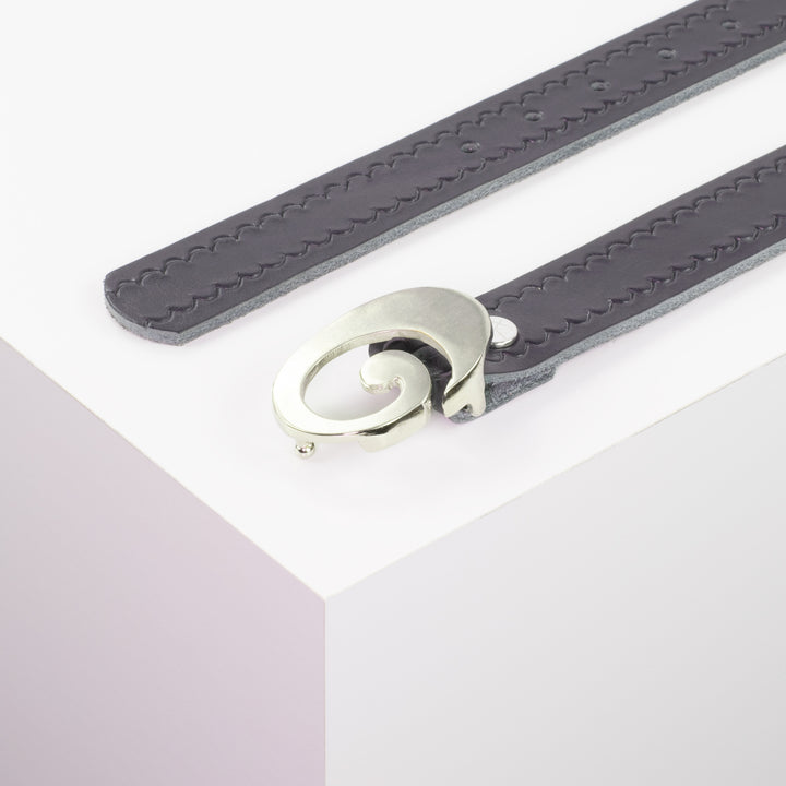 Ledergürtel 3cm mit Schnalle Schnecke silber glänzend navi kleine Welle