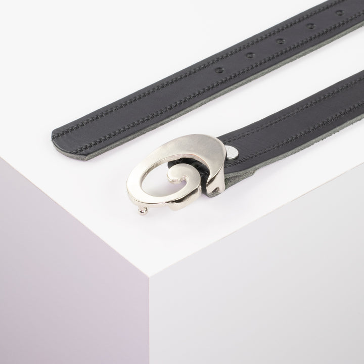 Ledergürtel 3cm mit Schnalle Schnecke silber glänzend schwarz Reißverschluss