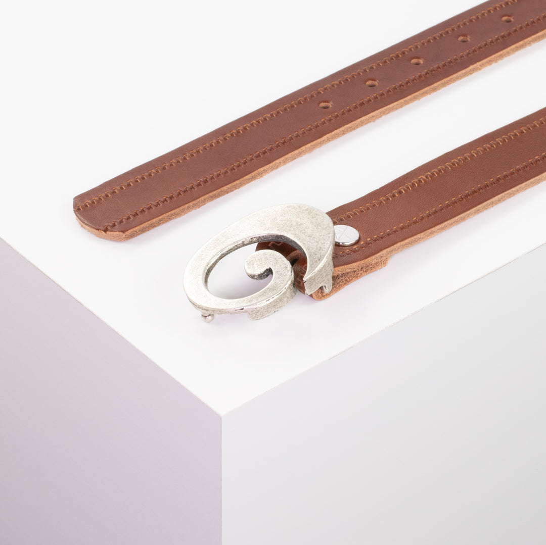 Ledergürtel 3cm mit Schnalle Schnecke silber matt cognac Reißverschluss