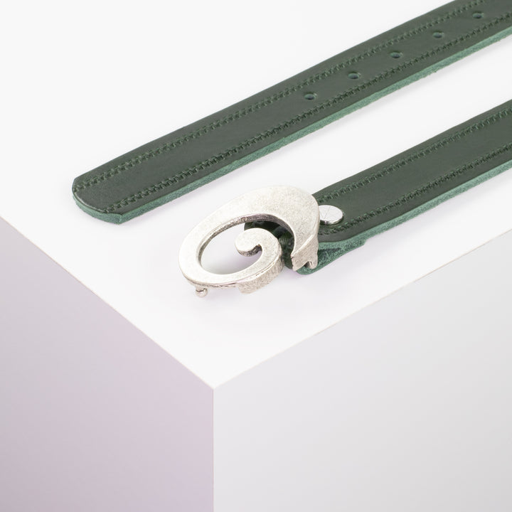 Ledergürtel 3cm mit Schnalle Schnecke silber matt grün Reißverschluss