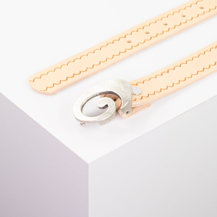 Ledergürtel 3cm mit Schnalle Schnecke silber matt natur kleine Welle