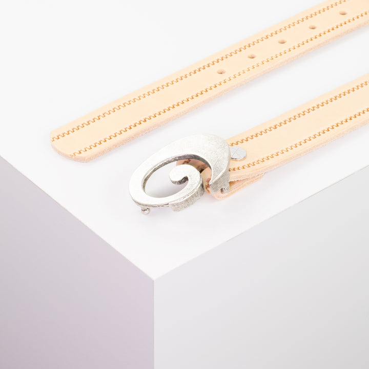 Ledergürtel 3cm mit Schnalle Schnecke silber matt natur Reißverschluss