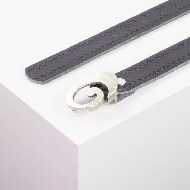 Ledergürtel 3cm mit Schnalle Schnecke silber matt navi kleine Welle