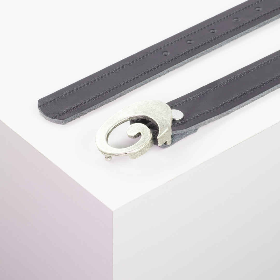 Ledergürtel 3cm mit Schnalle Schnecke silber matt navi Reißverschluss