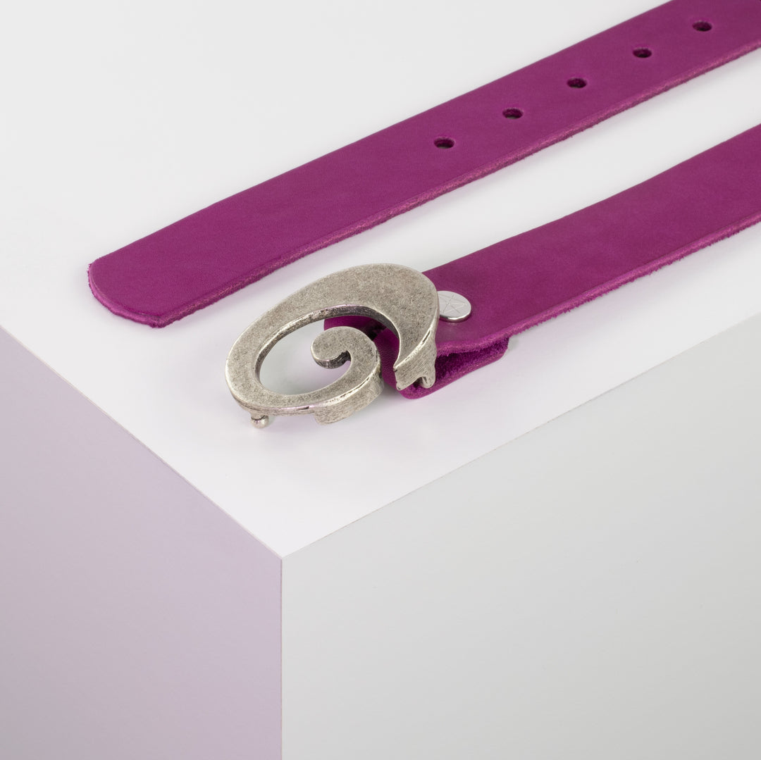 Ledergürtel 3cm mit Schnalle Schnecke silber matt pink ohne Muster