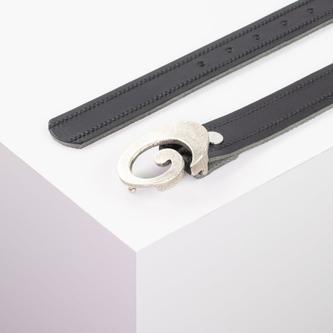 Ledergürtel 3cm mit Schnalle Schnecke silber matt schwarz Reißverschluss