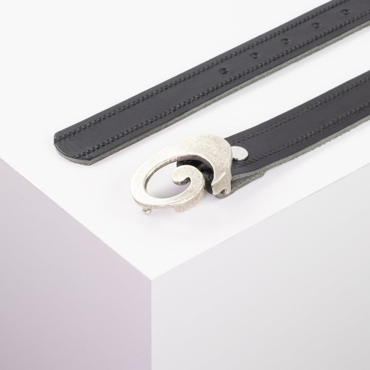 Ledergürtel 3cm mit Schnalle Schnecke silber matt schwarz Reißverschluss