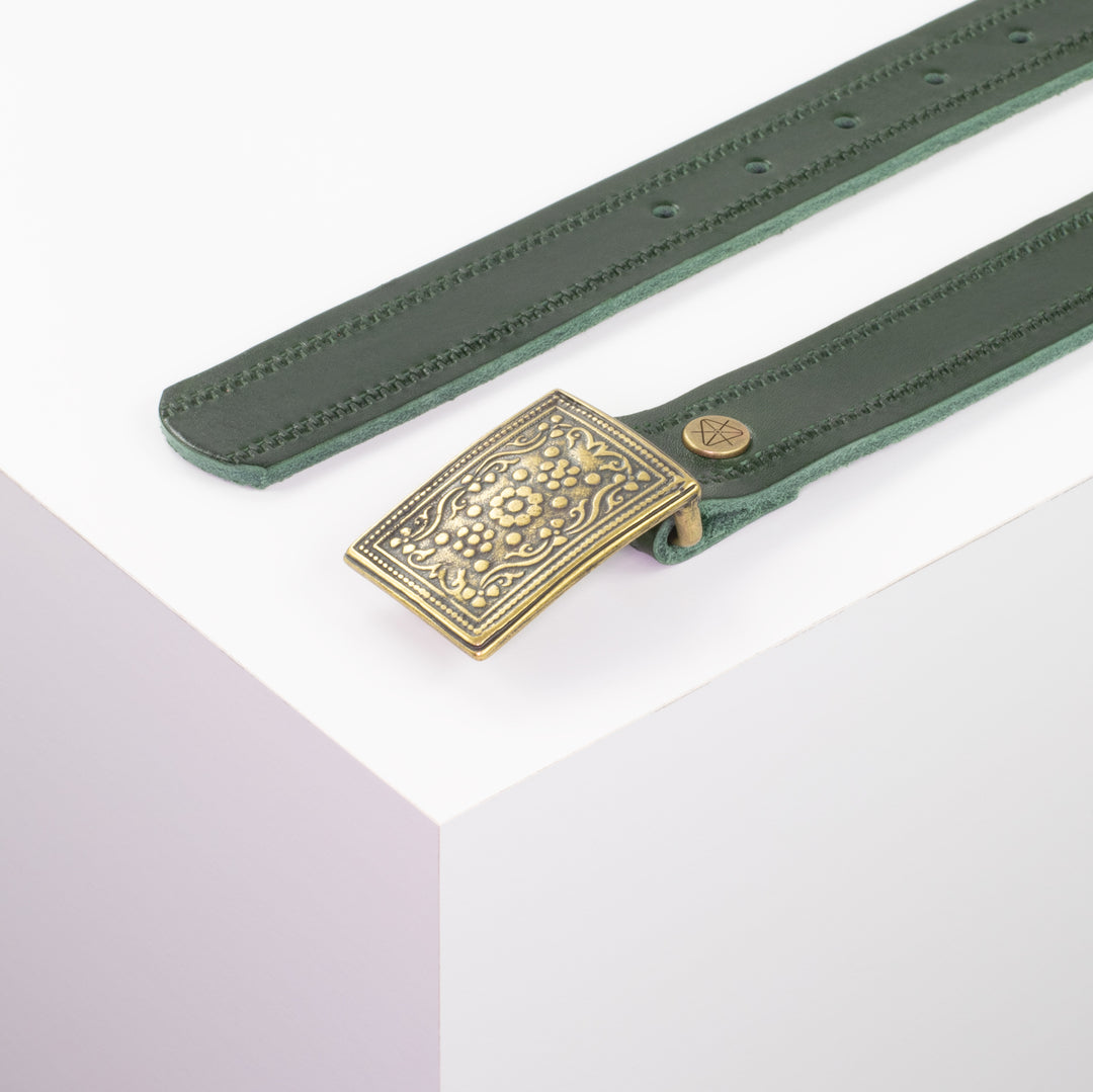 Ledergürtel 3cm mit Schnalle Kitzbühel messing grün Reißverschluss