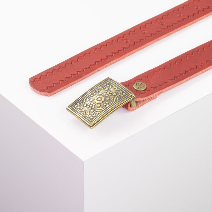 Ledergürtel 3cm mit Schnalle Kitzbühel messing rot kleine Welle