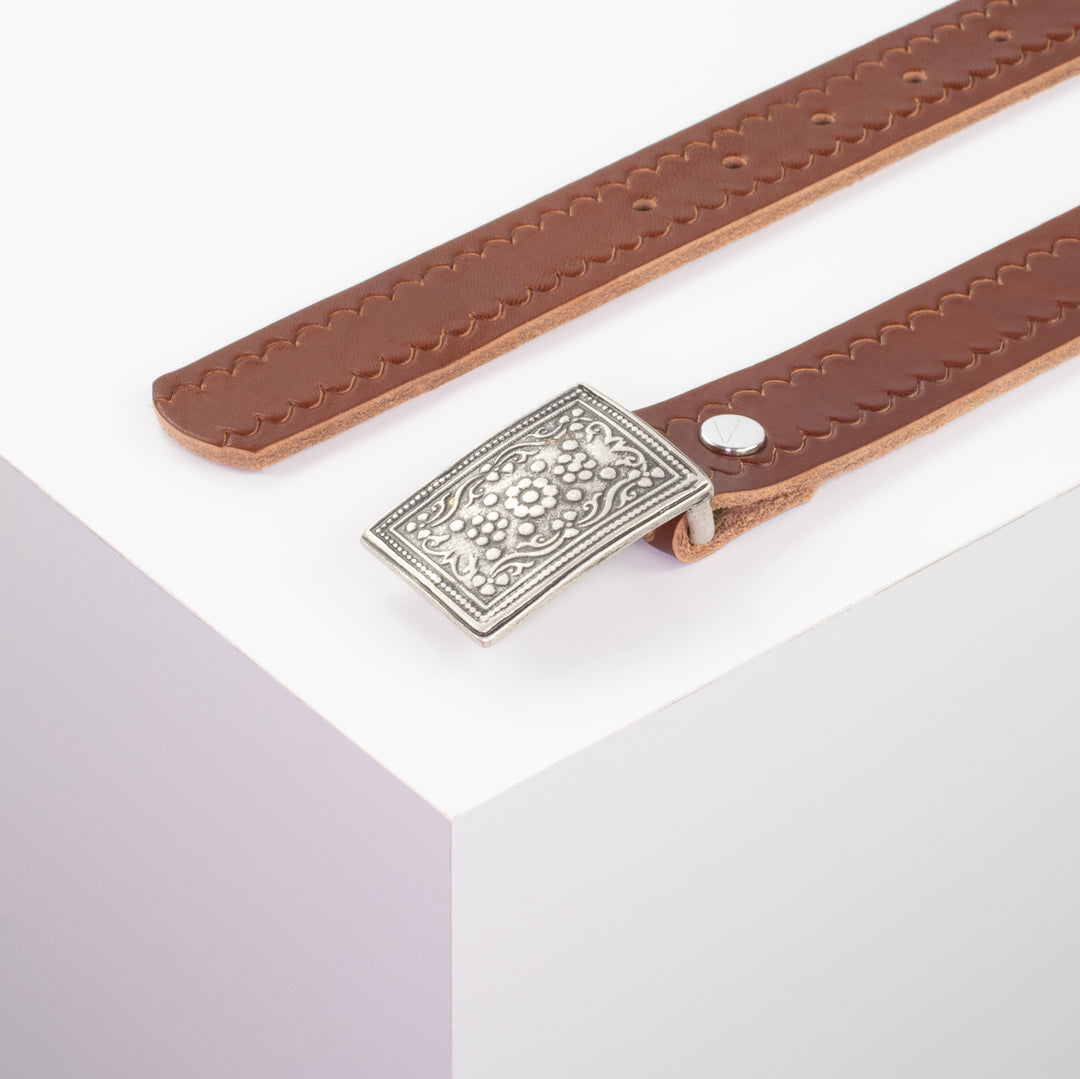 Ledergürtel 3cm mit Schnalle Kitzbühel silber cognac kleine Welle