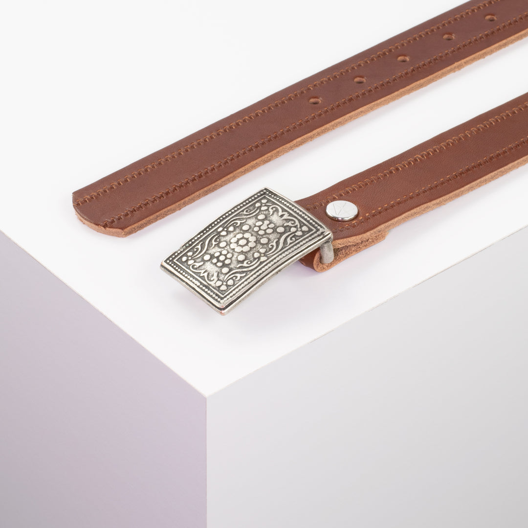 Ledergürtel 3cm mit Schnalle Kitzbühel silber cognac Reißverschluss