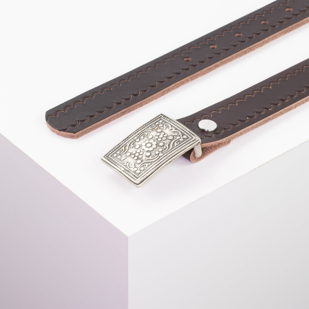 Ledergürtel 3cm mit Schnalle Kitzbühel silber dunkelbraun kleine Welle