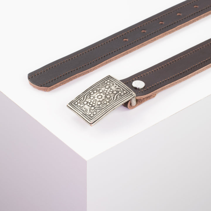 Ledergürtel 3cm mit Schnalle Kitzbühel silber dunkelbraun Reißverschluss