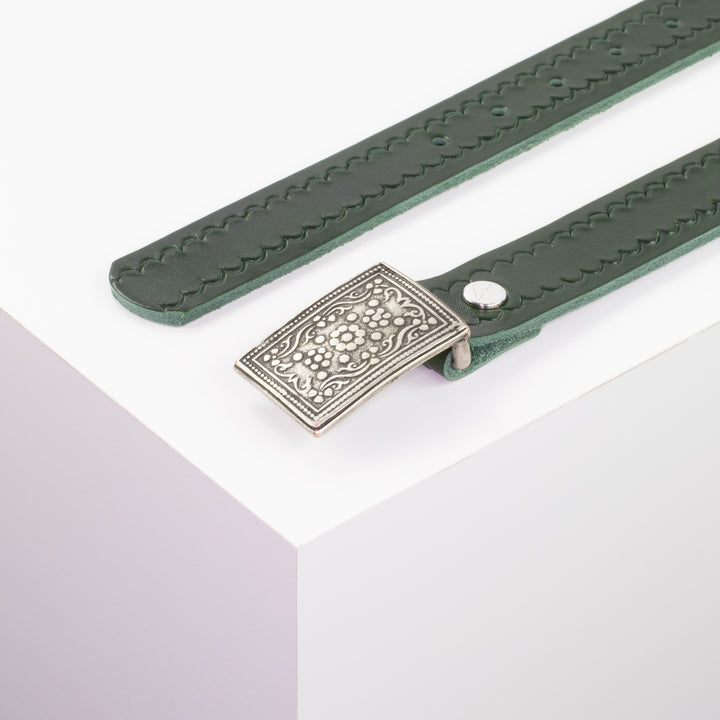 Ledergürtel 3cm mit Schnalle Kitzbühel silber grün kleine Welle