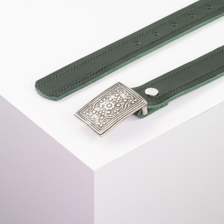 Ledergürtel 3cm mit Schnalle Kitzbühel silber grün Reißverschluss