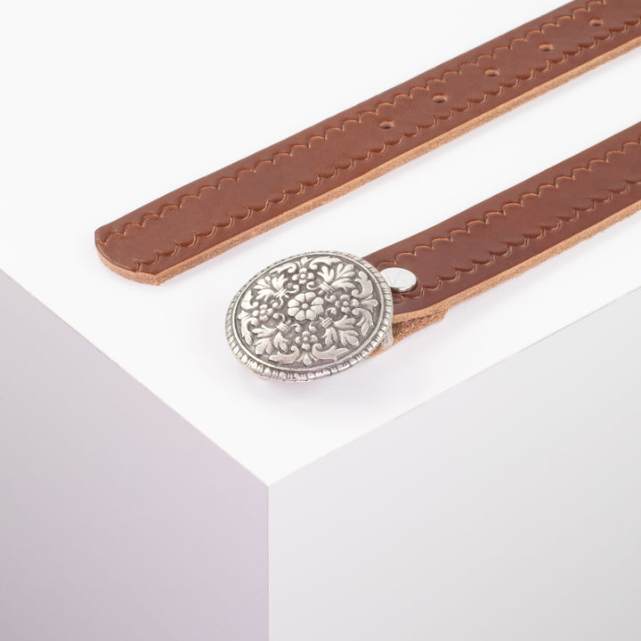 Ledergürtel 3cm mit Schnalle Montafon silber cognac kleine Welle