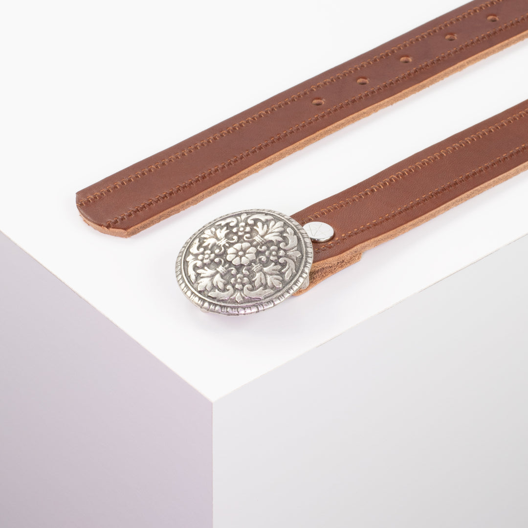 Ledergürtel 3cm mit Schnalle Montafon silber cognac Reißverschluss