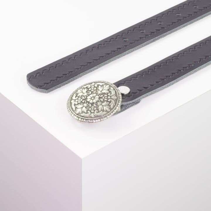 Ledergürtel 3cm mit Schnalle Montafon silber navi kleine Welle