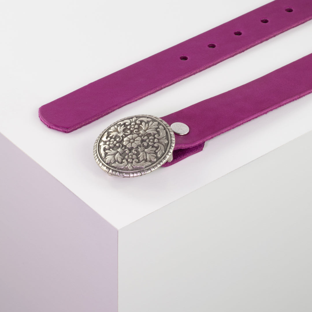 Ledergürtel 3cm mit Schnalle Montafon silber pink ohne Muster