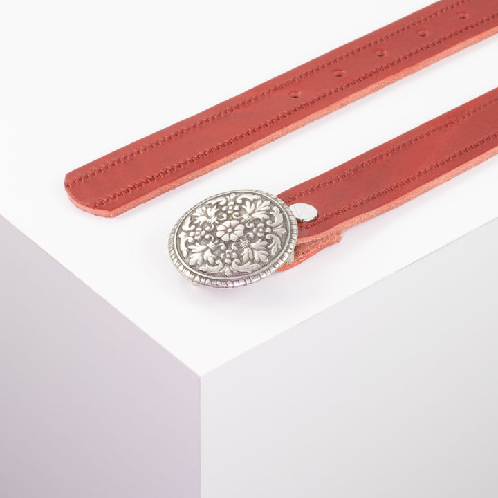 Ledergürtel 3cm mit Schnalle Montafon silber rot Reißverschluss