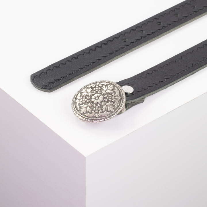Ledergürtel 3cm mit Schnalle Montafon silber schwarz kleine Welle
