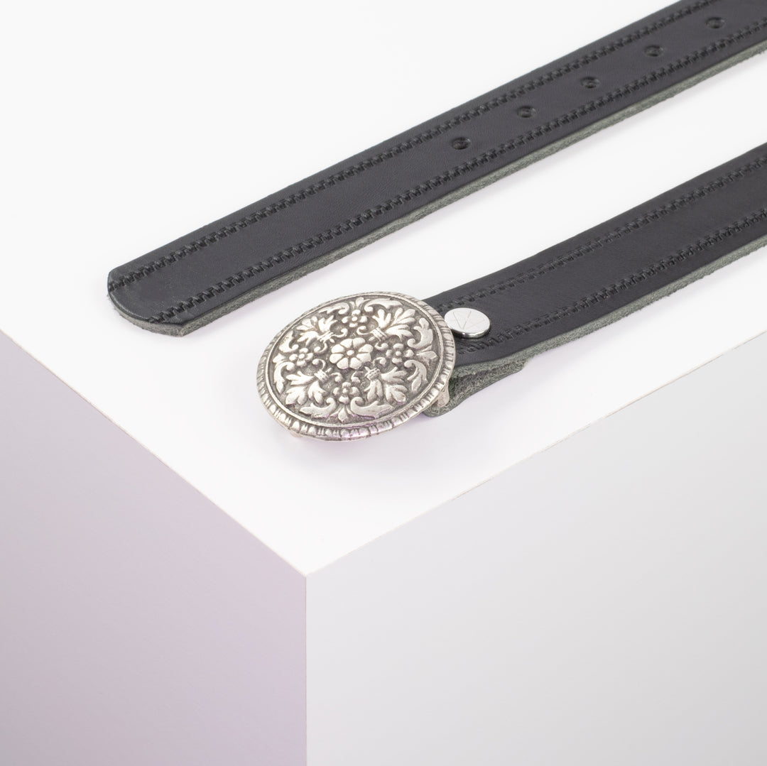 Ledergürtel 3cm mit Schnalle Montafon silber schwarz Reißverschluss