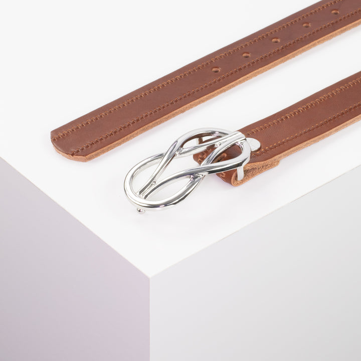 Ledergürtel 3cm mit Schnalle Havanna silber glänzend cognac Reißverschluss