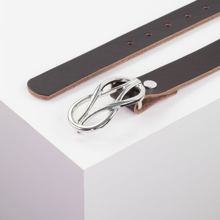 Ledergürtel 3cm mit Schnalle Havanna silber glänzend dunkelbraun ohne Muster
