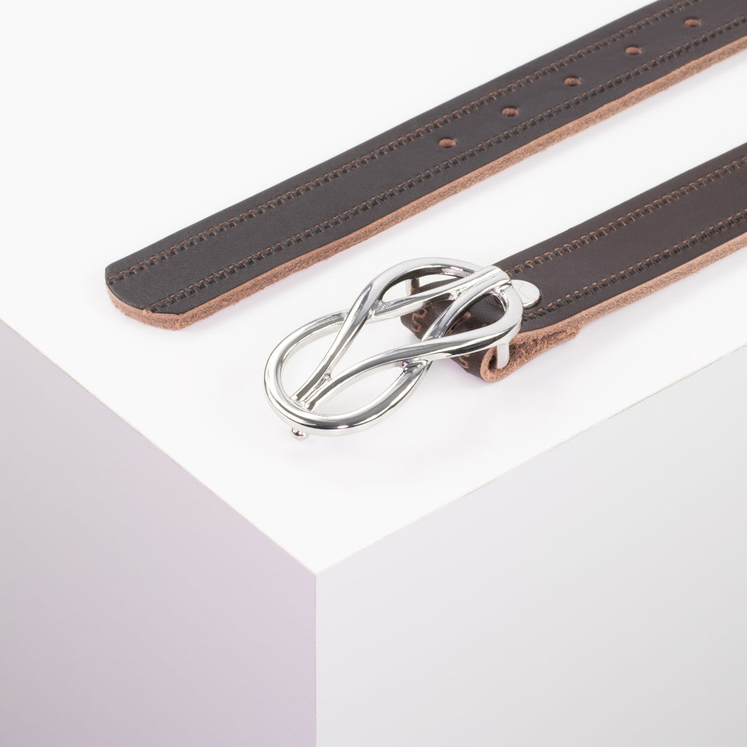 Ledergürtel 3cm mit Schnalle Havanna silber glänzend dunkelbraun Reißverschluss