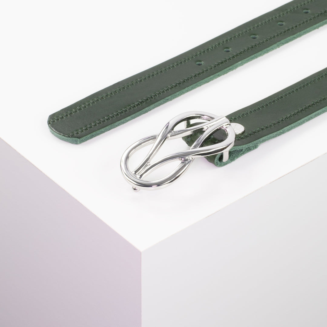 Ledergürtel 3cm mit Schnalle Havanna silber glänzend grün Reißverschluss