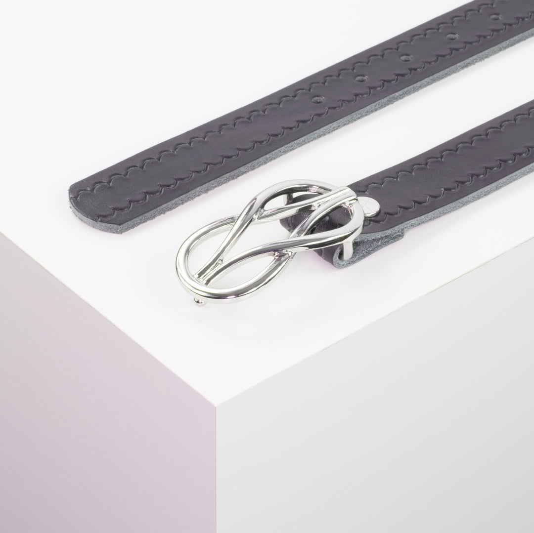 Ledergürtel 3cm mit Schnalle Havanna silber glänzend navi kleine Welle
