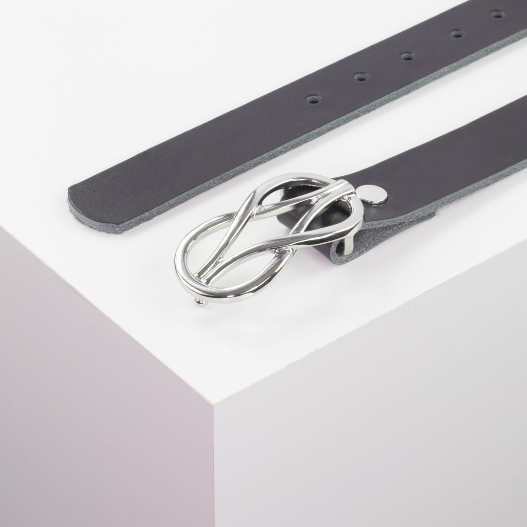 Ledergürtel 3cm mit Schnalle Havanna silber glänzend navi ohne Muster