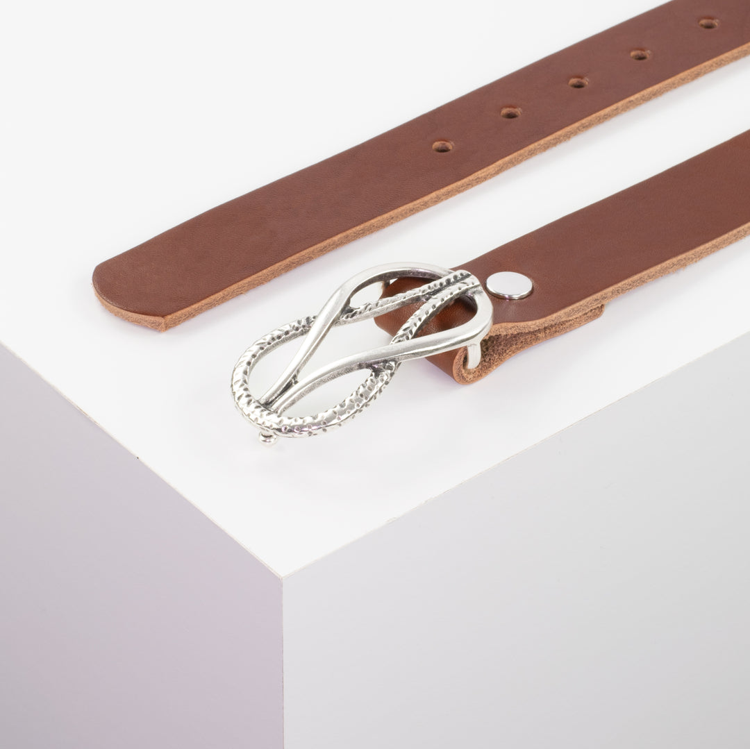 Ledergürtel 3cm mit Schnalle Havanna silber matt cognac ohne Muster
