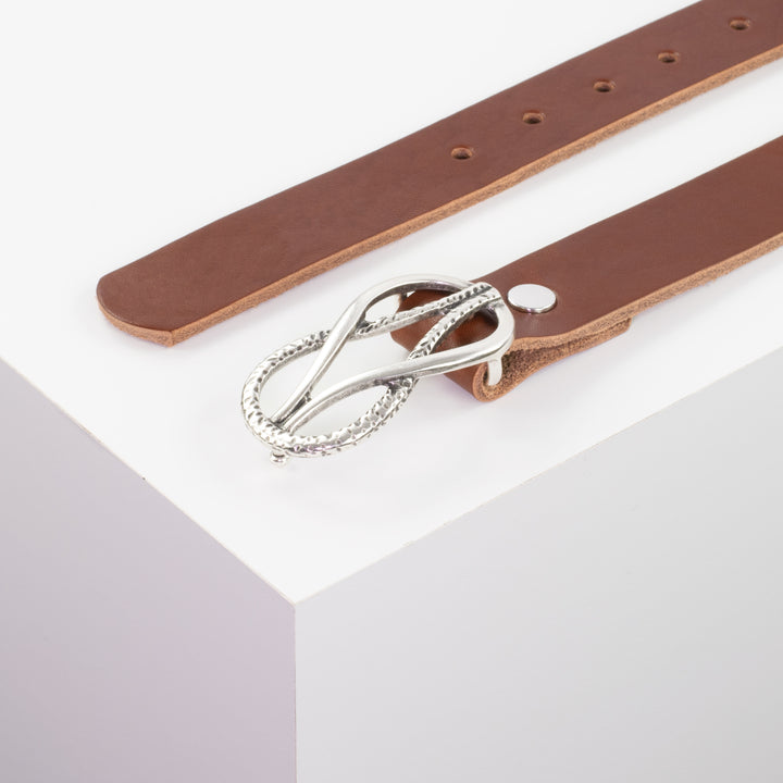 Ledergürtel 3cm mit Schnalle Havanna silber matt cognac ohne Muster