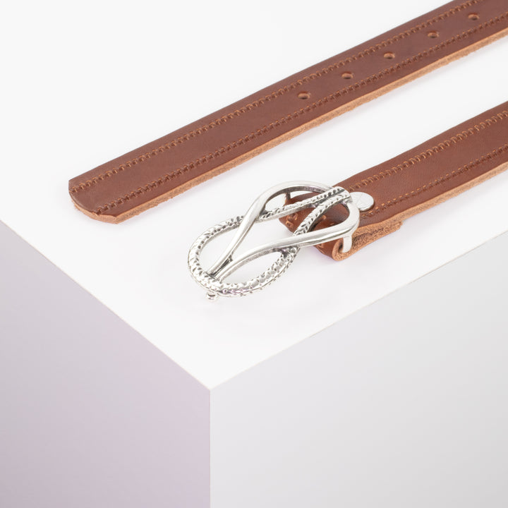 Ledergürtel 3cm mit Schnalle Havanna silber matt cognac Reißverschluss