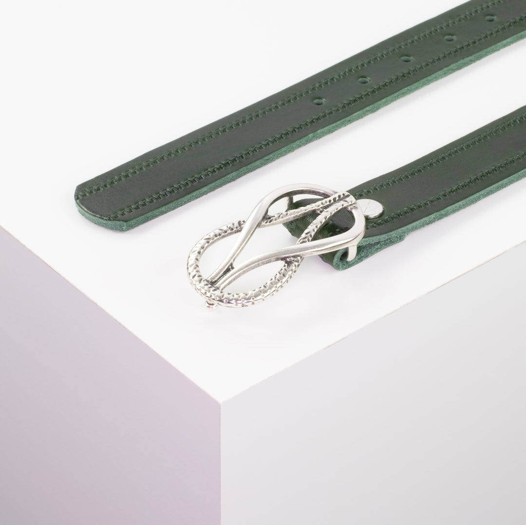 Ledergürtel 3cm mit Schnalle Havanna silber matt grün Reißverschluss