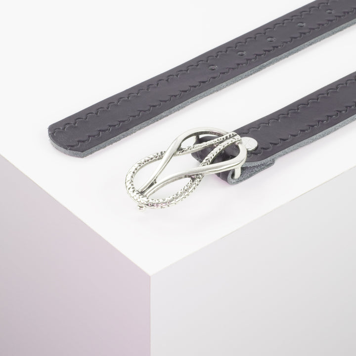 Ledergürtel 3cm mit Schnalle Havanna silber matt navi kleine Welle
