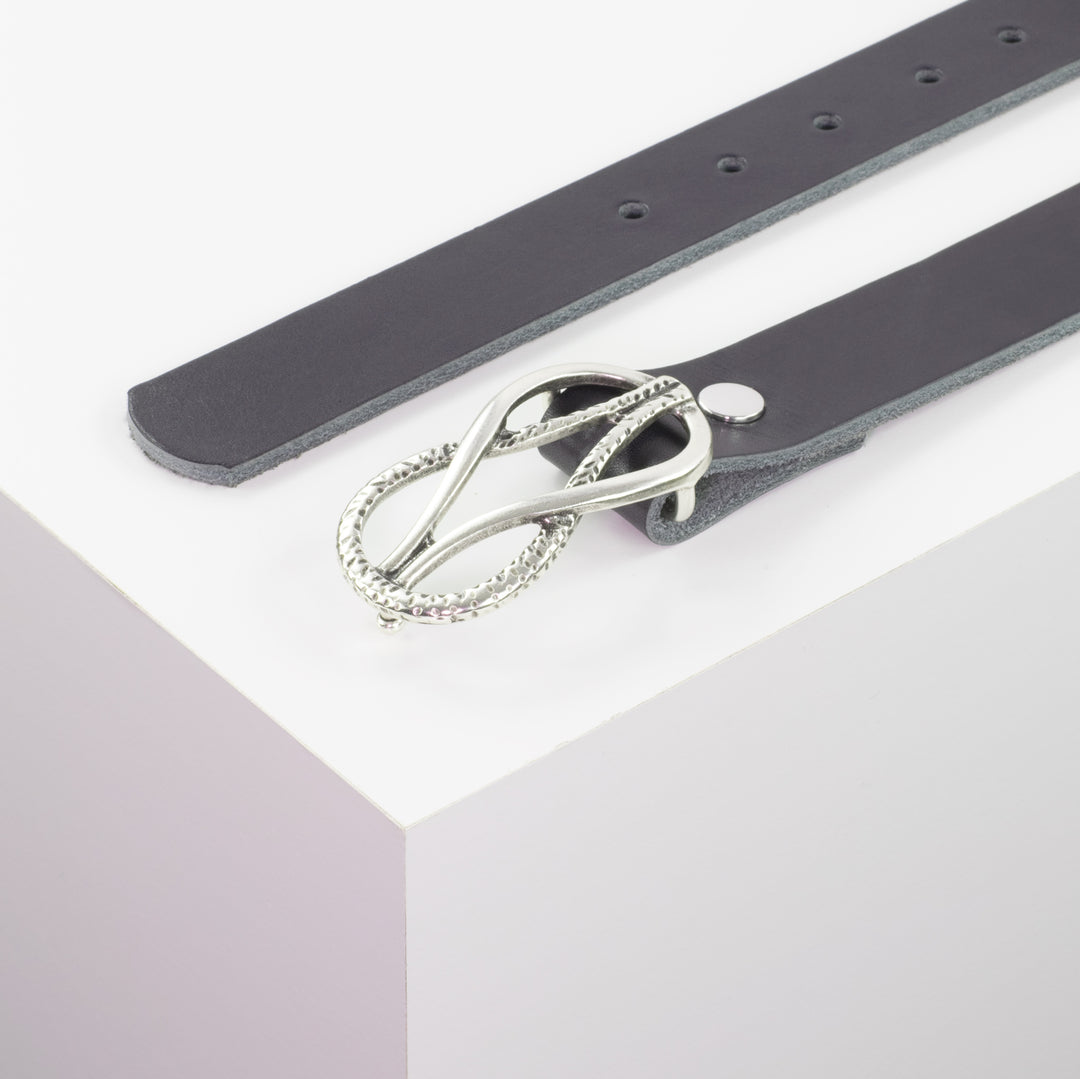 Ledergürtel 3cm mit Schnalle Havanna silber matt navi ohne Muster