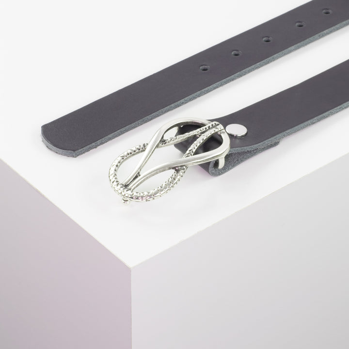 Ledergürtel 3cm mit Schnalle Havanna silber matt navi ohne Muster