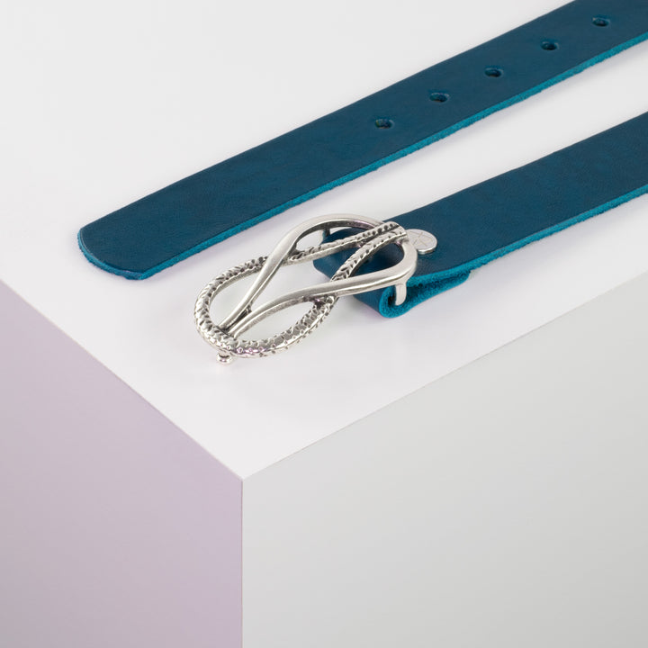 Ledergürtel 3cm mit Schnalle Havanna silber matt petrol ohne Muster