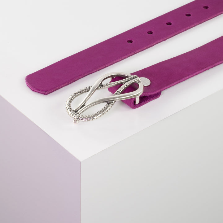 Ledergürtel 3cm mit Schnalle Havanna silber matt pink ohne Muster