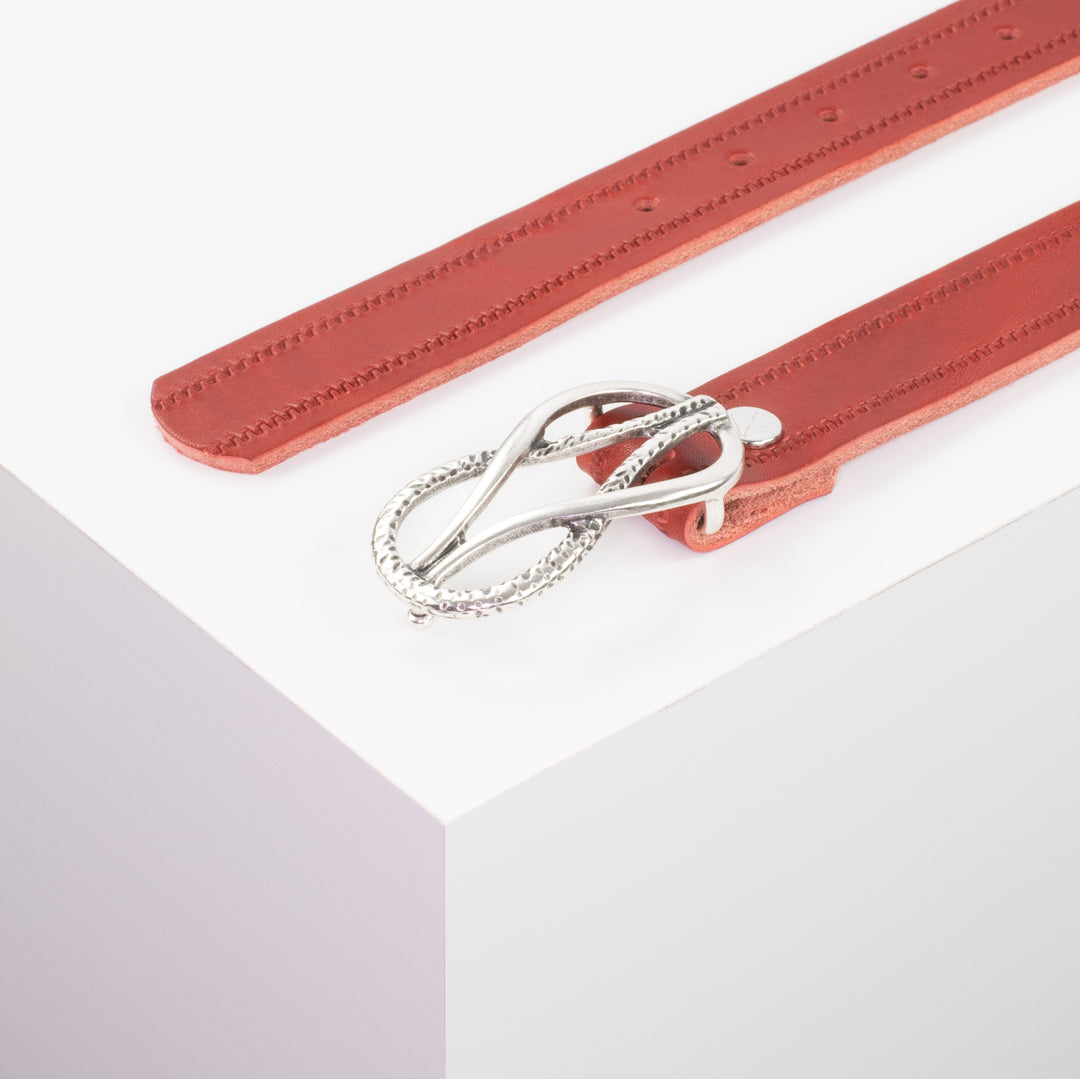 Ledergürtel 3cm mit Schnalle Havanna silber matt rot Reißverschluss